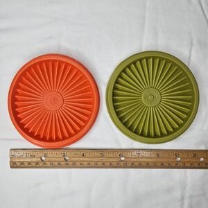 Vtg Tupperware Sunburst Lids 812 Orange Avocado Green Set of 2 Replacement READ